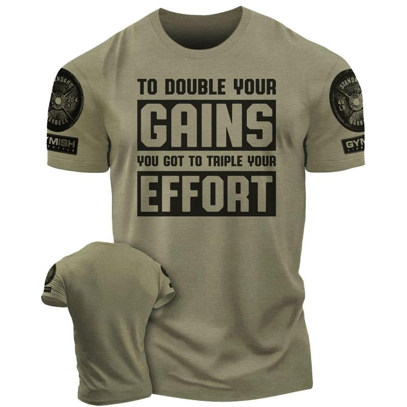 053. Double Your Gains Funny Motivational Workout Gym T-Shirt for Men