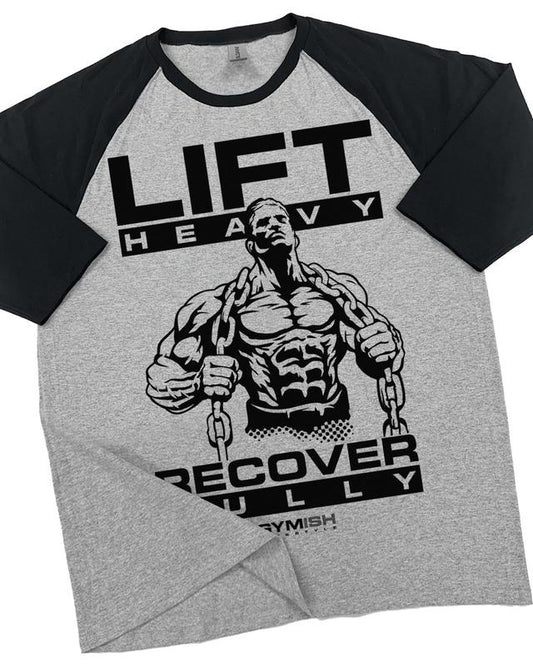 057. RAGLAN Lift Heavy Recover Fully Funny Workout Gym T-Shirt for Men