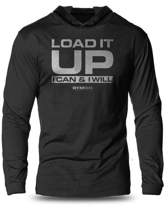 066. Load It Up Lightweight Workout Long Sleeve Hooded Gym T-shirt for Men Cotton Menswear