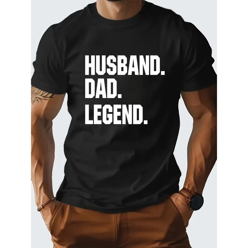 1 pc, 100% cotton T-shirt, HUSBAND DAD LEGEND Cotton Men&#39;s Comfort Fit Lettering Tee - Moisture wicking, casual summer t-shirt - perfect for stylish everyday wear Made in USA