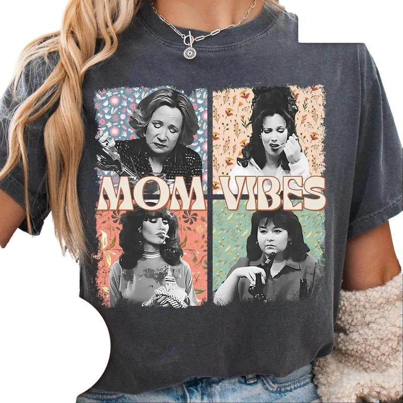 [100% COMFORT COLORS] Mom Vibes Shirt, Funny Mom Life Shirt, Retro Mother's Day Gift, Cool Mom Gifts for men women