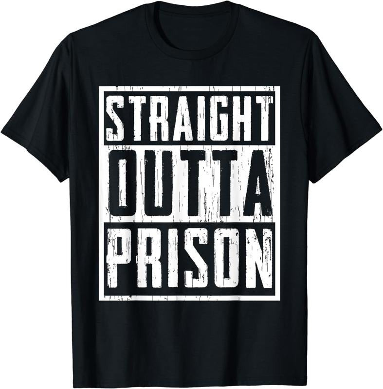 [100% Cotton] Funny Straight Outta Prison Gift For Men Women Cool Prisoner T-Shirt