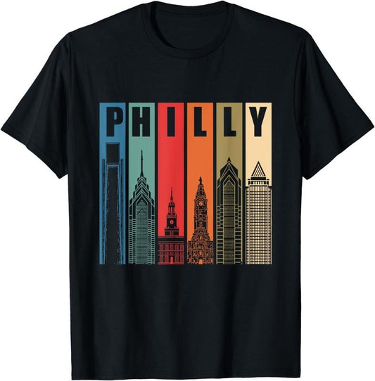 [100% Cotton] Philly Retro Vintage Philadelphia Skyline Philly City Pride T-Shirt