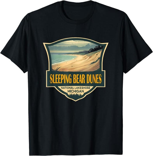 [100% Cotton] Sleeping Bear Dunes National Lakeshore Travel Retro Badge T-Shirt