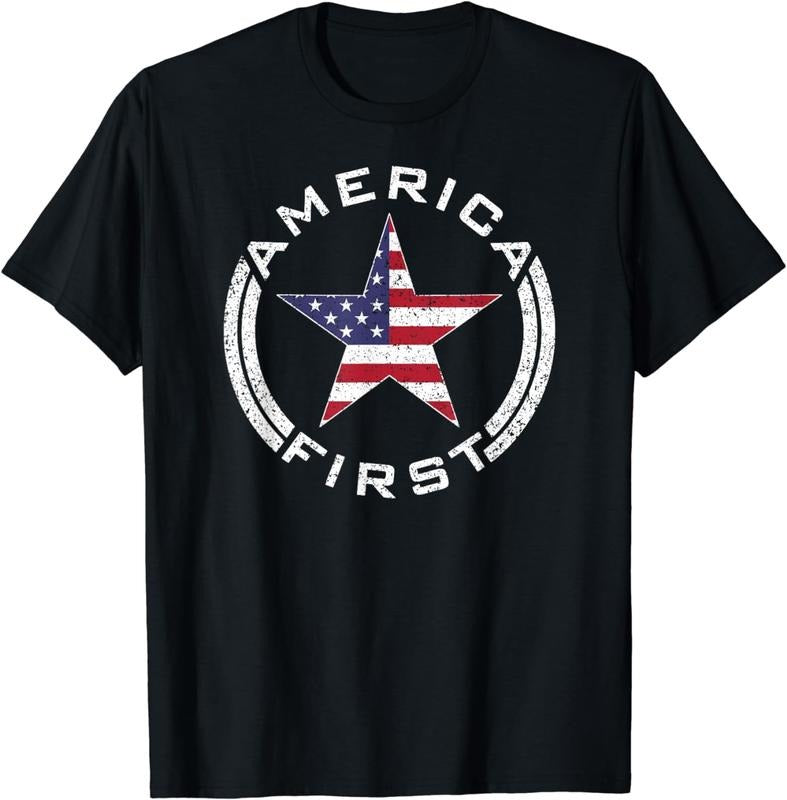 [100% Cotton]AMERICA FIRST USA FLAG AMERICAN STAR ROUNDEL PATRIOT TEE T-Shirt