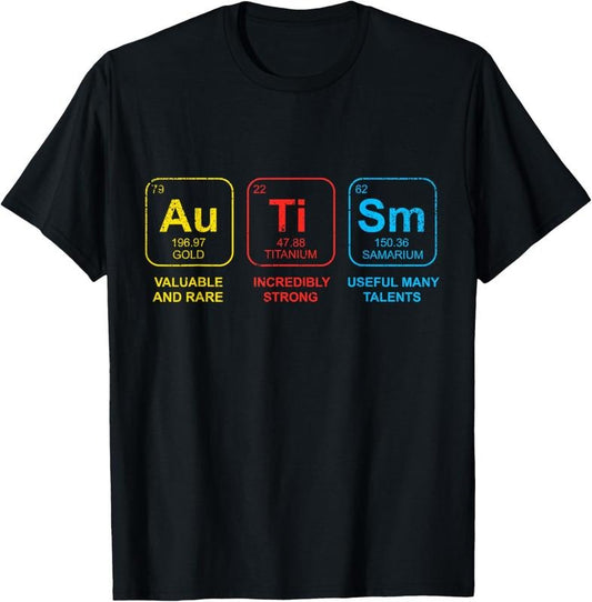 100% Cotton Autism Awareness Women Men  Elements Periodic Table ASD T-Shirt