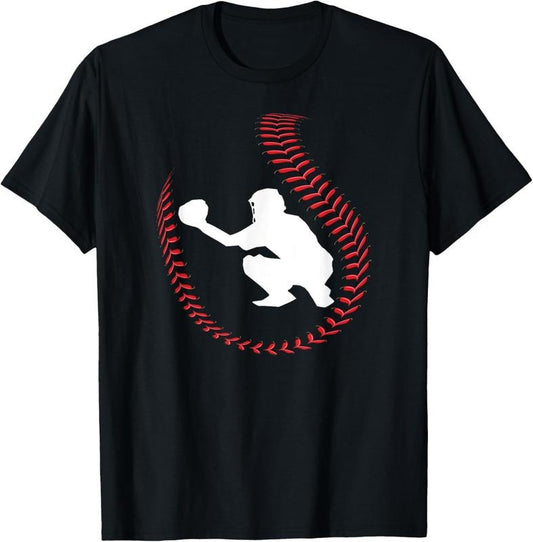 100% Cotton Baseball Catcher Ball Stitch Silhouette T-Shirt T-Shirt