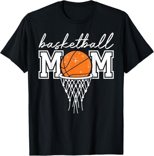100% Cotton Basketball Mom Mother Leopard Basketball Hoop Net Game Day T-Shirt
