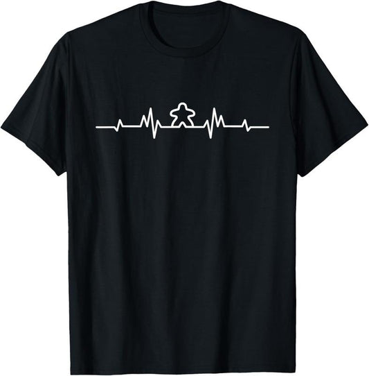 100% Cotton Board Game ECG Heartbeat Meeple Lover Player Figure Gift T-Shirt