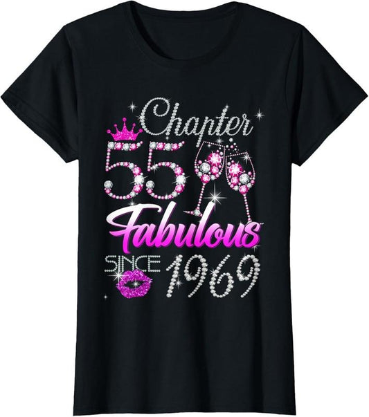 100% Cotton Chapter 55 Fabulous Since 1969 55th Birthday Queen Diamond T-Shirt