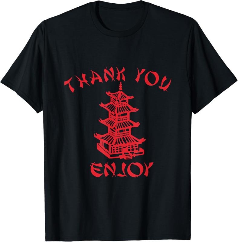 100% Cotton Chinese Takeaway Food Thank You Enjoy Funny Asian T-Shirt