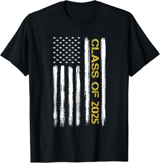 100% Cotton Class Of 2025 Senior Patriotic American Flag Graduation Gift T-Shirt