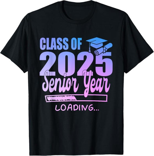 100% Cotton Class Of 2025 Senior Year Loading Funny Senior 2025 Tie Dye T-Shirt