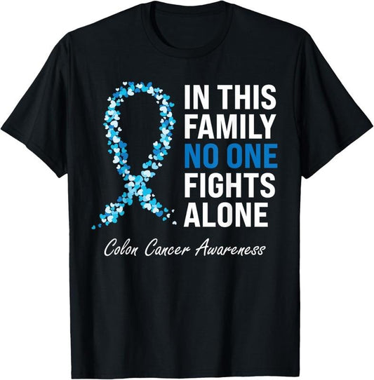 100% Cotton Colorectal Cancer Colon Cancer Blue Ribbon T-Shirt