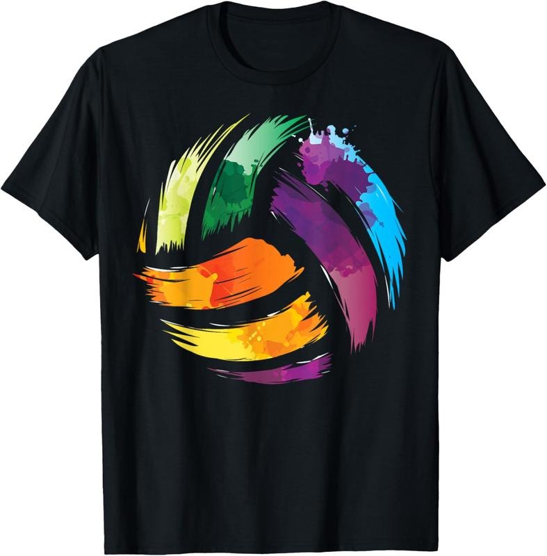 100% Cotton Colorful Volleyball | Cute Colorsplash Ball Gift T-Shirt