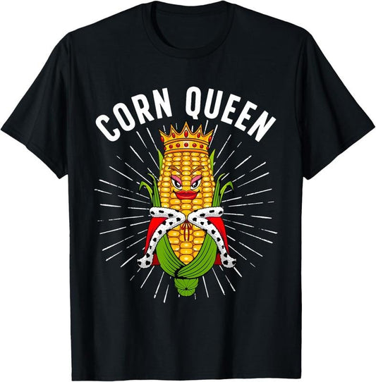 100% Cotton Cool Corn Queen For Women Girls Food Farming Corn Cob Farmer T-Shirt
