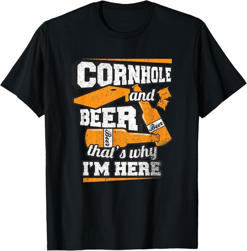 100% Cotton Cornhole And Beer That's Why I'm Here Funny Cornhole T-Shirt T-Shirt