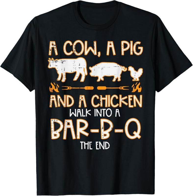 100% Cotton Cow Pig Chicken Walk Bar B Q Bbq Barbecue Grilling Men Women T-Shirt