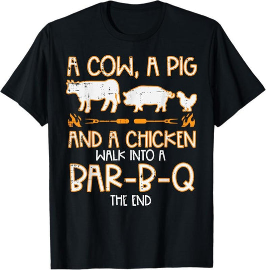 100% Cotton Cow Pig Chicken Walk Bar B Q Bbq Barbecue Grilling Men Women T-Shirt