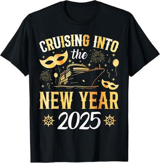 100% Cotton Cruising Into The New Year 2025 Family New Year Trip 2025 T-Shirt