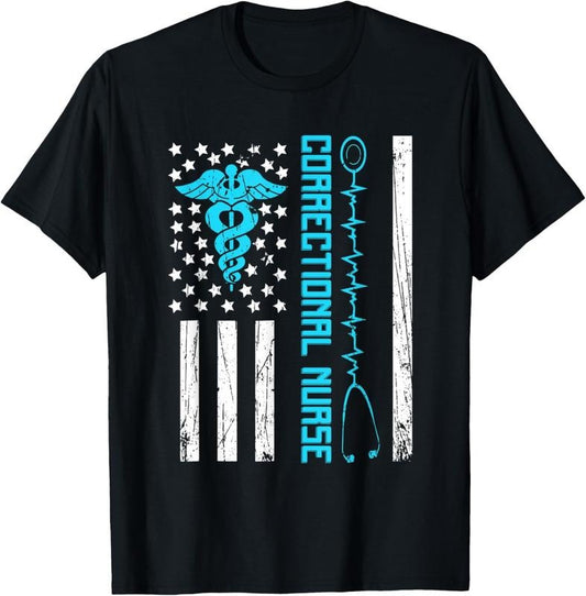 100% Cotton Cute Correctional Nurse Us Flag Nursing Healthcare Nurses T-Shirt