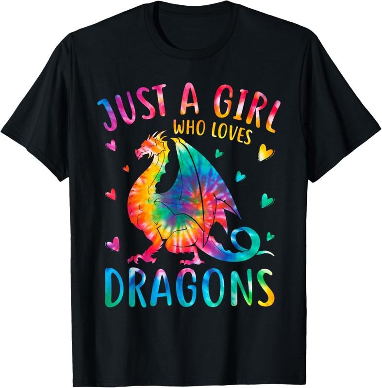 100% Cotton Cute Just A Girl Who Loves Dragons Tie Dye Women and Girls T-Shirt