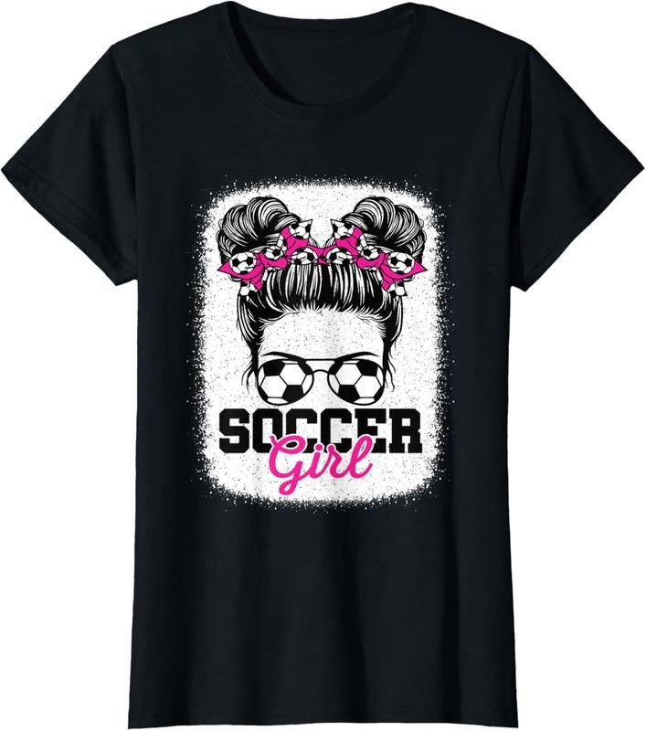 100% Cotton Cute Soccer Girl Soccer Player Women Girls T-Shirt
