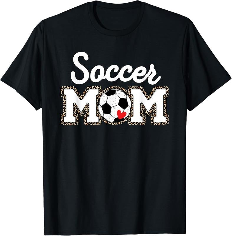 100% Cotton Cute Soccer Mom Leopard Print Mothers Day T-Shirt