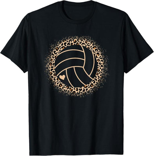100% Cotton Cute Volleyball Leopard Print Women Girls Volleyball Lover T-Shirt