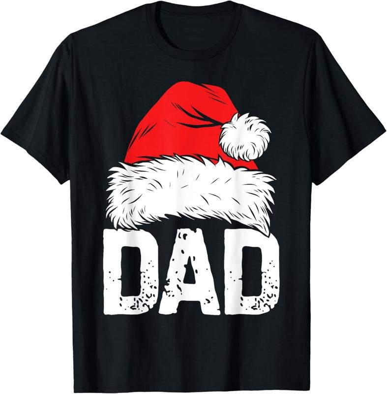 100% Cotton Dad Santa Christmas Family Matching Pajamas Papa Xmas Father Short Sleeve T-Shirt