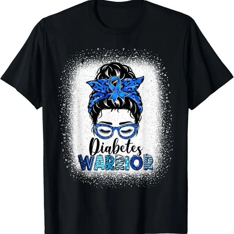 100% Cotton Diabetes Awareness Warrior Womens Messy Bun T1D Type 1 T-Shirt