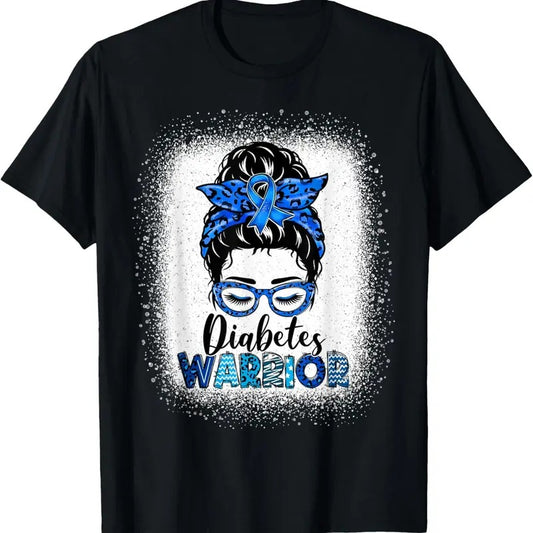 100% Cotton Diabetes Awareness Warrior Womens Messy Bun T1D Type 1 T-Shirt