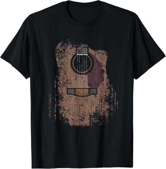 100% Cotton Distressed Acoustic Guitar Vintage Player Rock & Roll Music T-Shirt