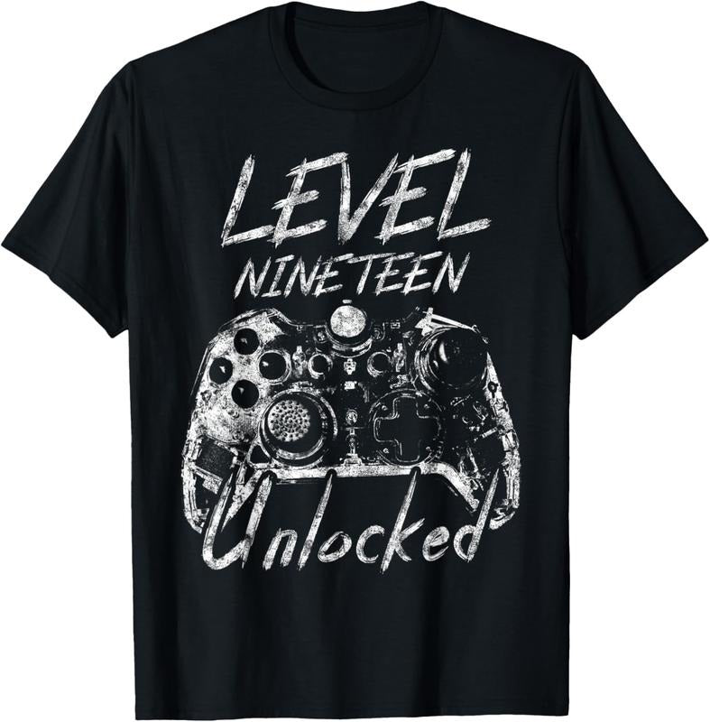 100% Cotton Distressed Level 19 Unlocked Boys 19th Birthday 19 Year Old T-Shirt
