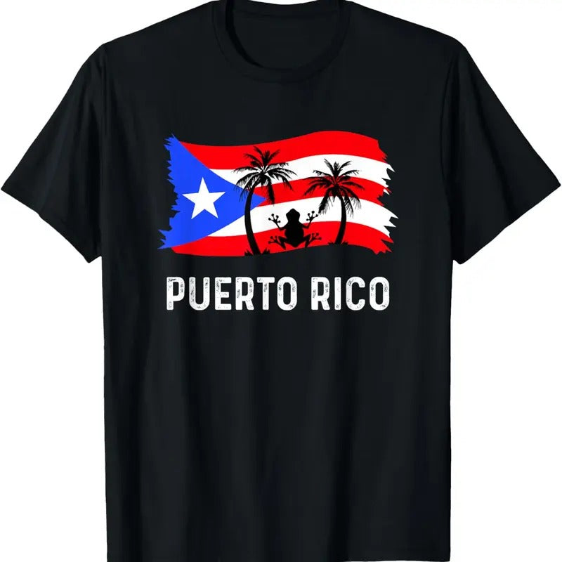 100% Cotton Distressed Style Puerto Rico Frog Puerto Rico T-Shirt