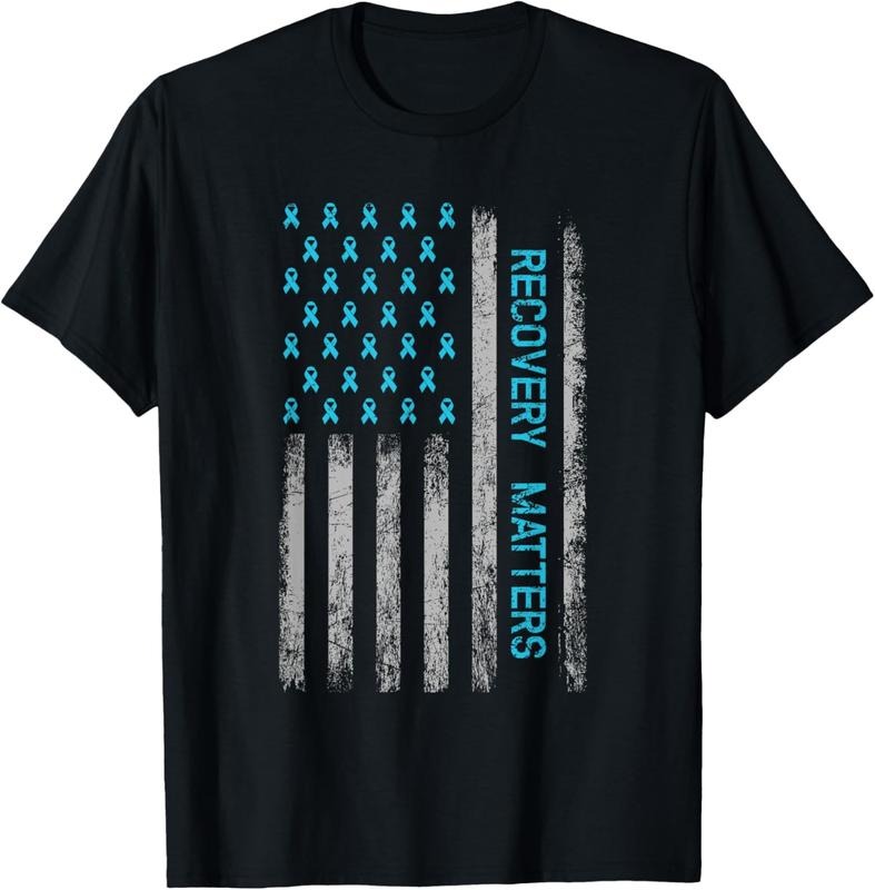 100% Cotton Drug Alcohol Addiction Recovery Warrior - American Flag T-Shirt