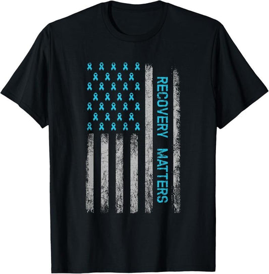 100% Cotton Drug Alcohol Addiction Recovery Warrior - American Flag T-Shirt