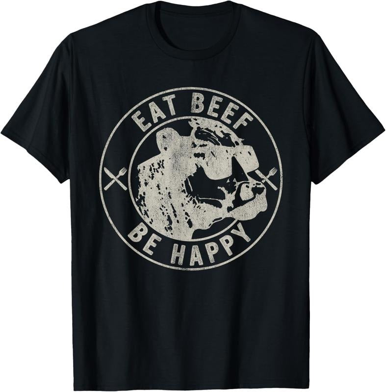 100% Cotton Eat Beef Be Happy Funny Heifer Cow Farmer T-Shirt