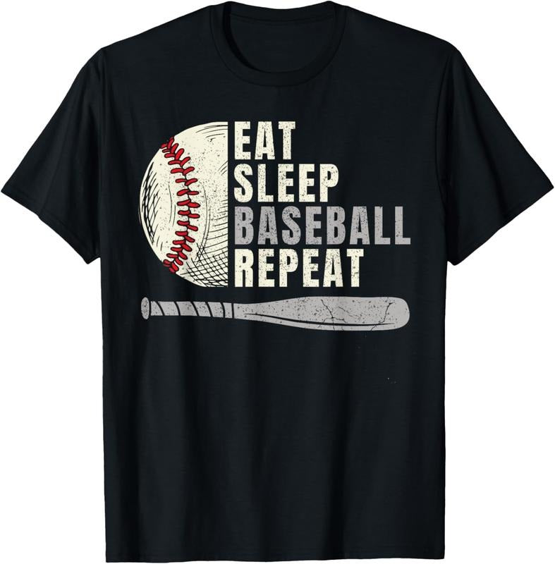 100% Cotton Eat Sleep Baseball Repeat Funny Baseball Player T-Shirt