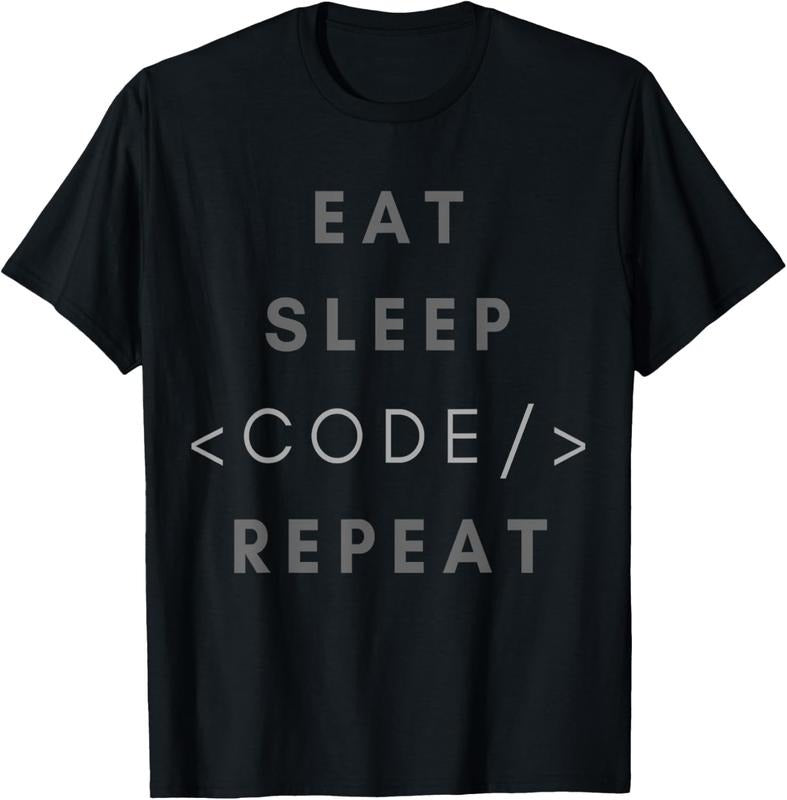 100% Cotton Eat Sleep Code Repeat Funny Programming Coding Gift Shirt T-Shirt