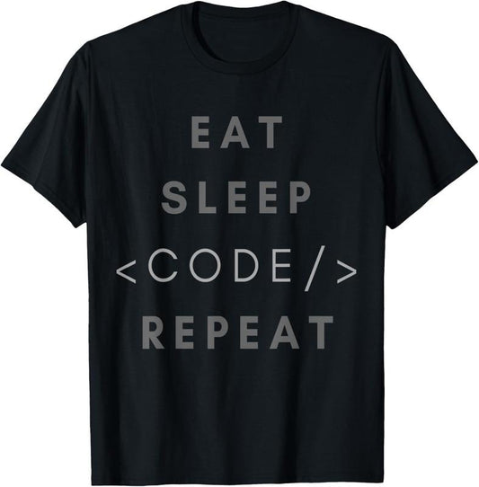 100% Cotton Eat Sleep Code Repeat Funny Programming Coding Gift Shirt T-Shirt