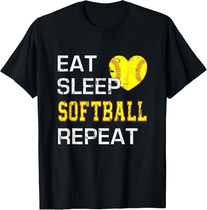 100% Cotton Eat Sleep Softball Repeat Funny Softbal T-Shirt