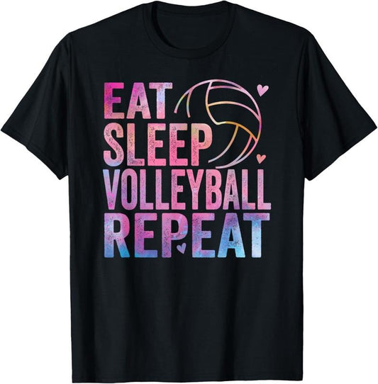 100% Cotton Eat Sleep Volleyball Repeat colorful teen girls women  T-Shirt