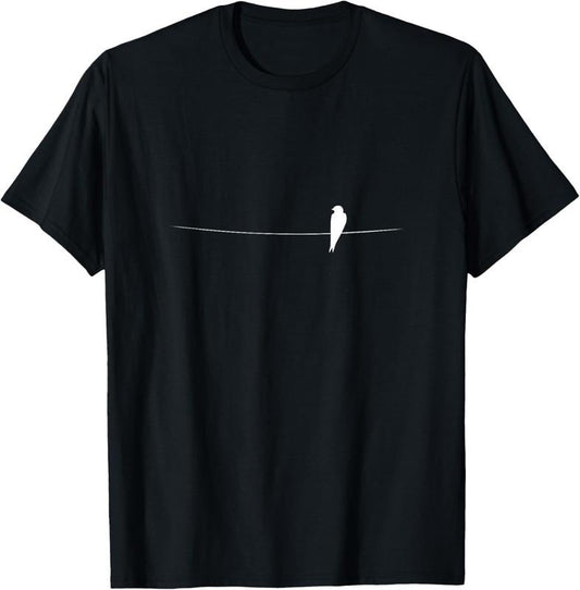 100% Cotton Elegant Bird On A Wire House Martin Silhouette Yoga T-Shirt