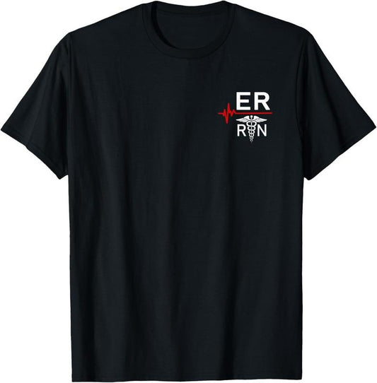 100% Cotton Emergency Room Registered Nurse Gift ER Heartbeat T-Shirt