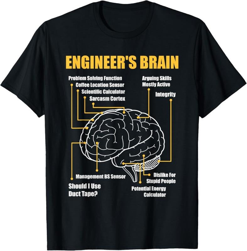 100% Cotton Engineer's Brain - Funny Sarcastic Engineering Gift Short Sleeve T-Shirt