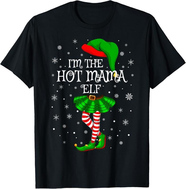 100% Cotton Family Matching Women Girls I'm The Hot Mama Elf Christmas T-Shirt