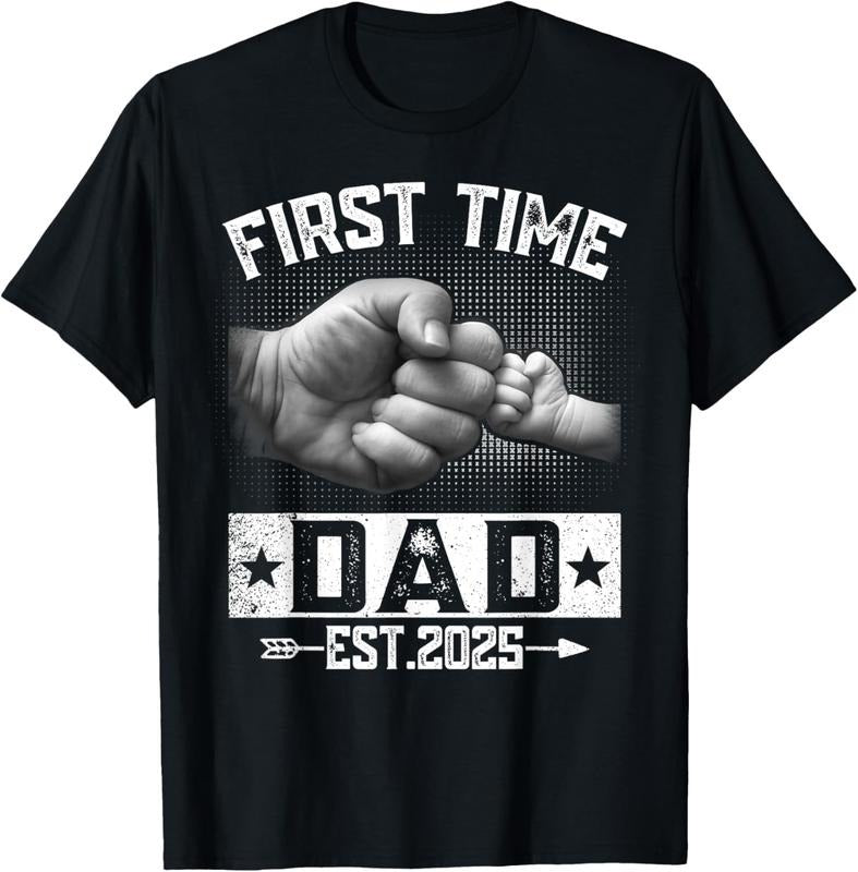 100% Cotton First Time Dad Est 2025 Fist Bump New Dad Funny Father's Day T-Shirt