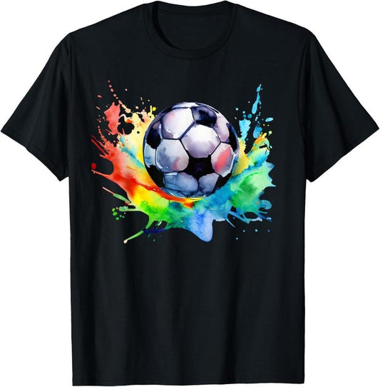 100% Cotton Football Watercolor Soccer Ball Artsy Splash Player Team T-Shirt