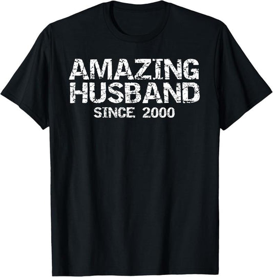 100% Cotton Fun 24th Wedding Anniversary Idea Amazing Husband Since 2000 T-Shirt